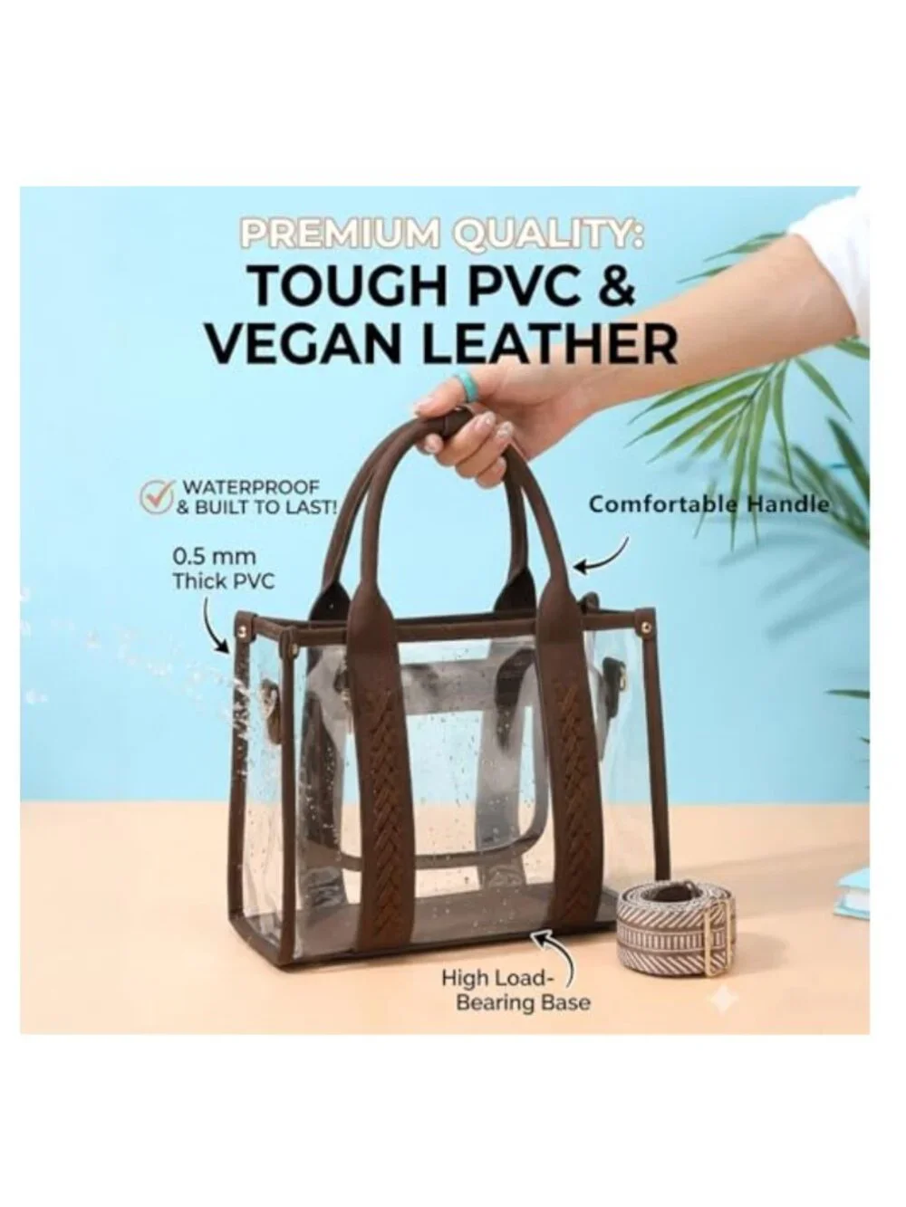 Clear Tote Bag Stadium Approved PVC Vegan Leather See Through Crossbody